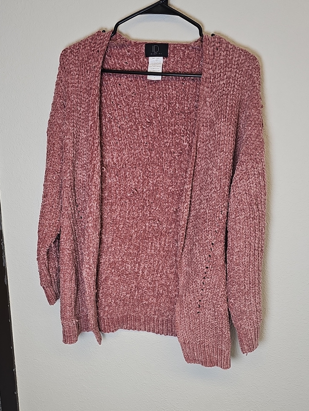 ID Identity COLLECTION Chenille Cardigan in Dusty Rose Loose Cable Knit M/L